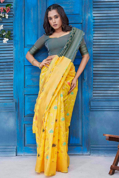 Yellow Colour Silk Blend Traditional Saree