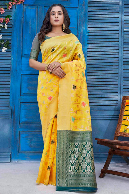 Yellow Colour Silk Blend Traditional Saree