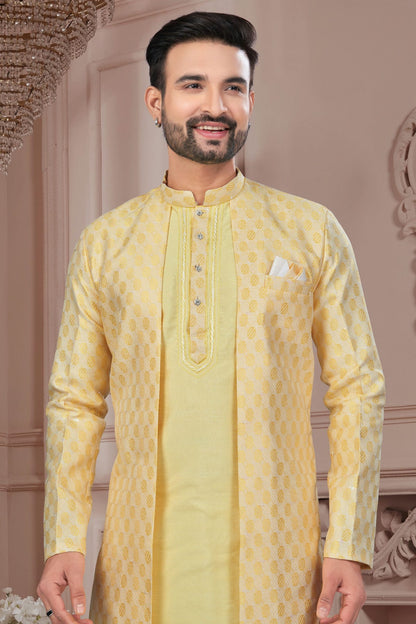 Yellow Colour Silk Dupion Sherwani VSSH1040645