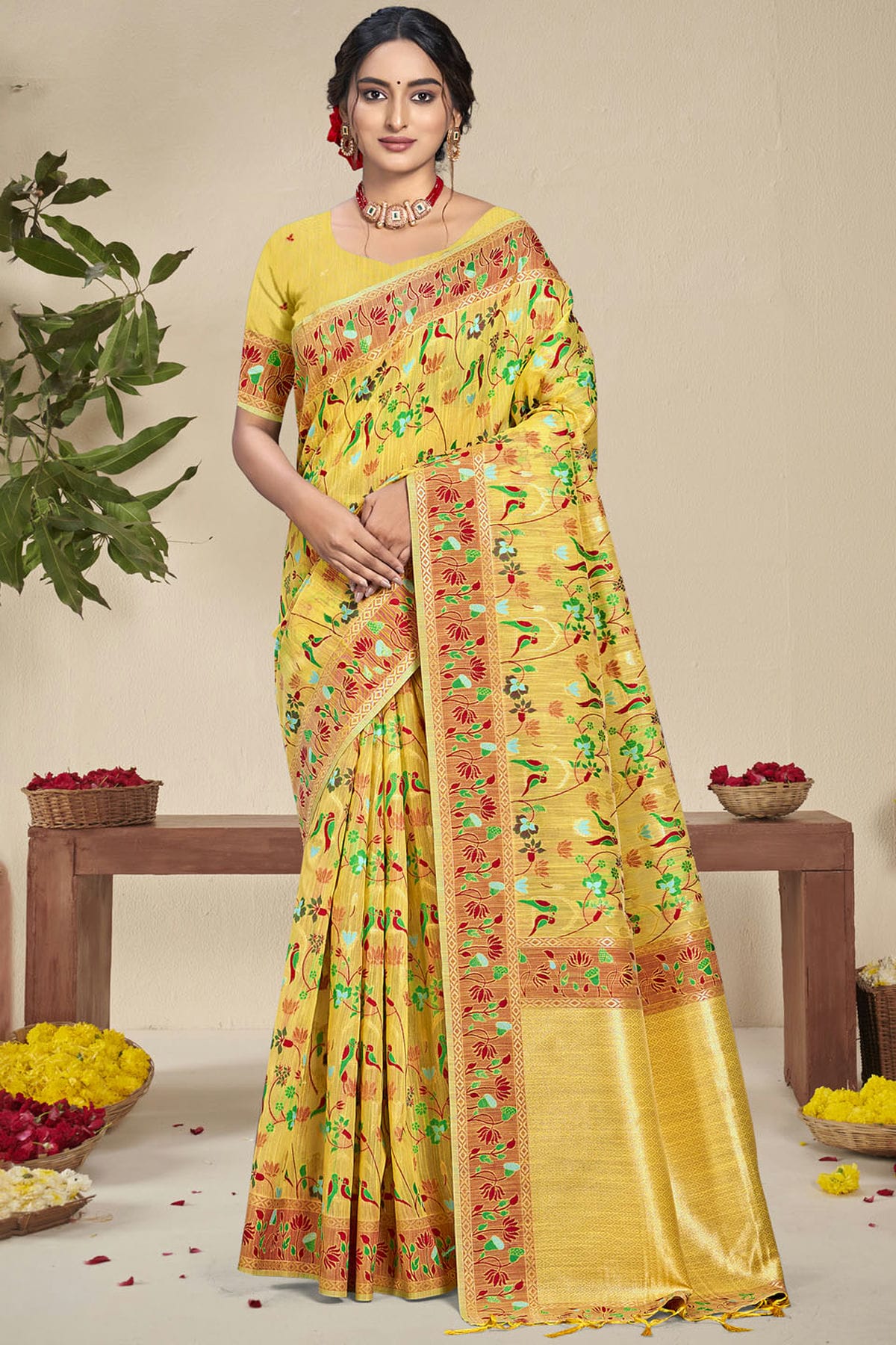 Yellow Colour Silk Traditional Saree