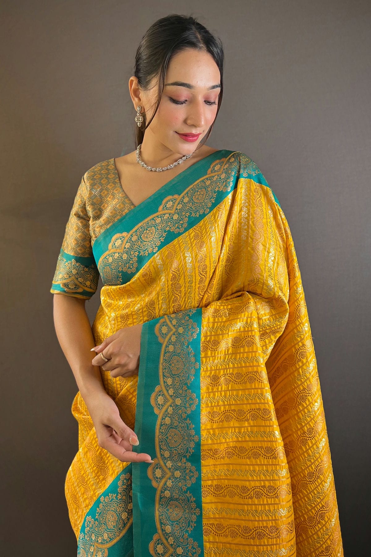 Yellow Colour Silk Woven Work Saree VSSD1290034