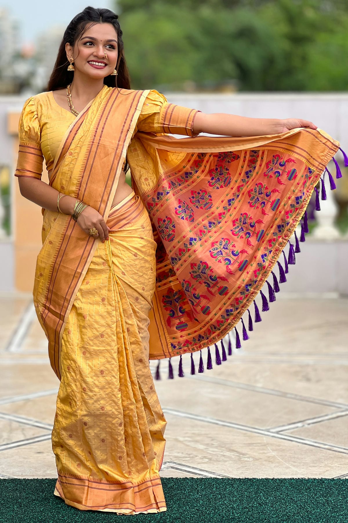 Yellow Colour Silk Woven Work Saree