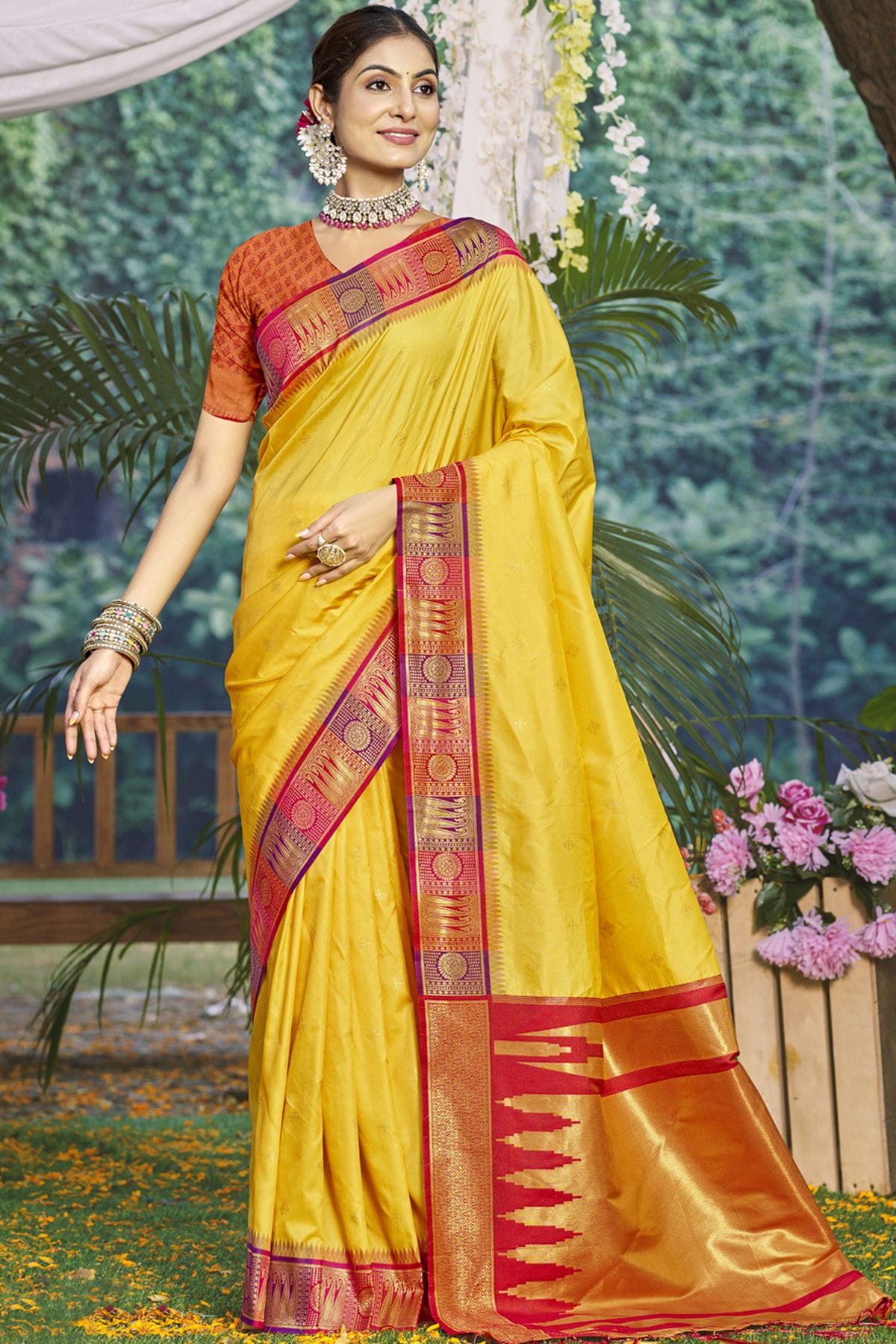 Yellow Colour Silk Woven Work Traditional Saree