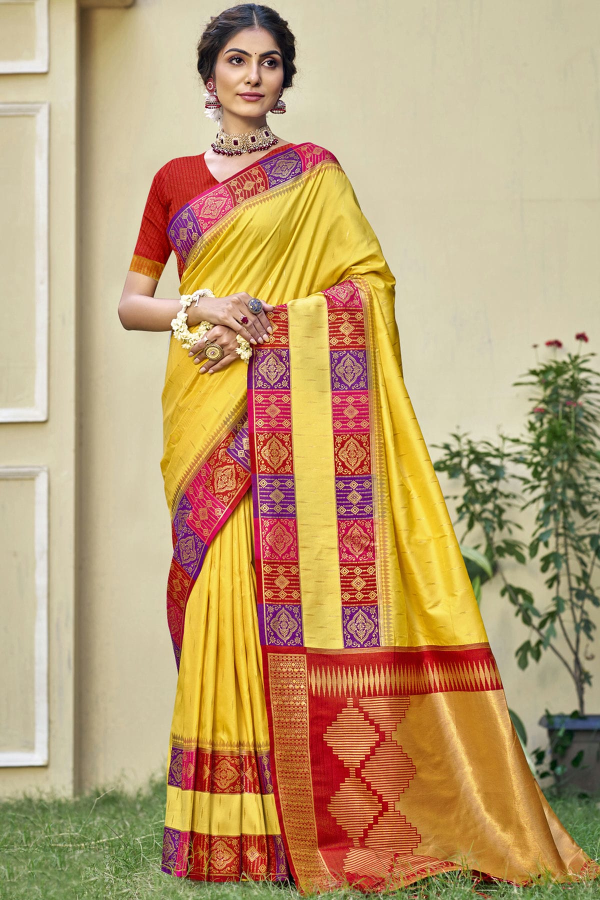 Yellow Colour Silk Woven Work Traditional Saree