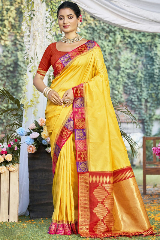 Yellow Colour Silk Woven Work Traditional Saree