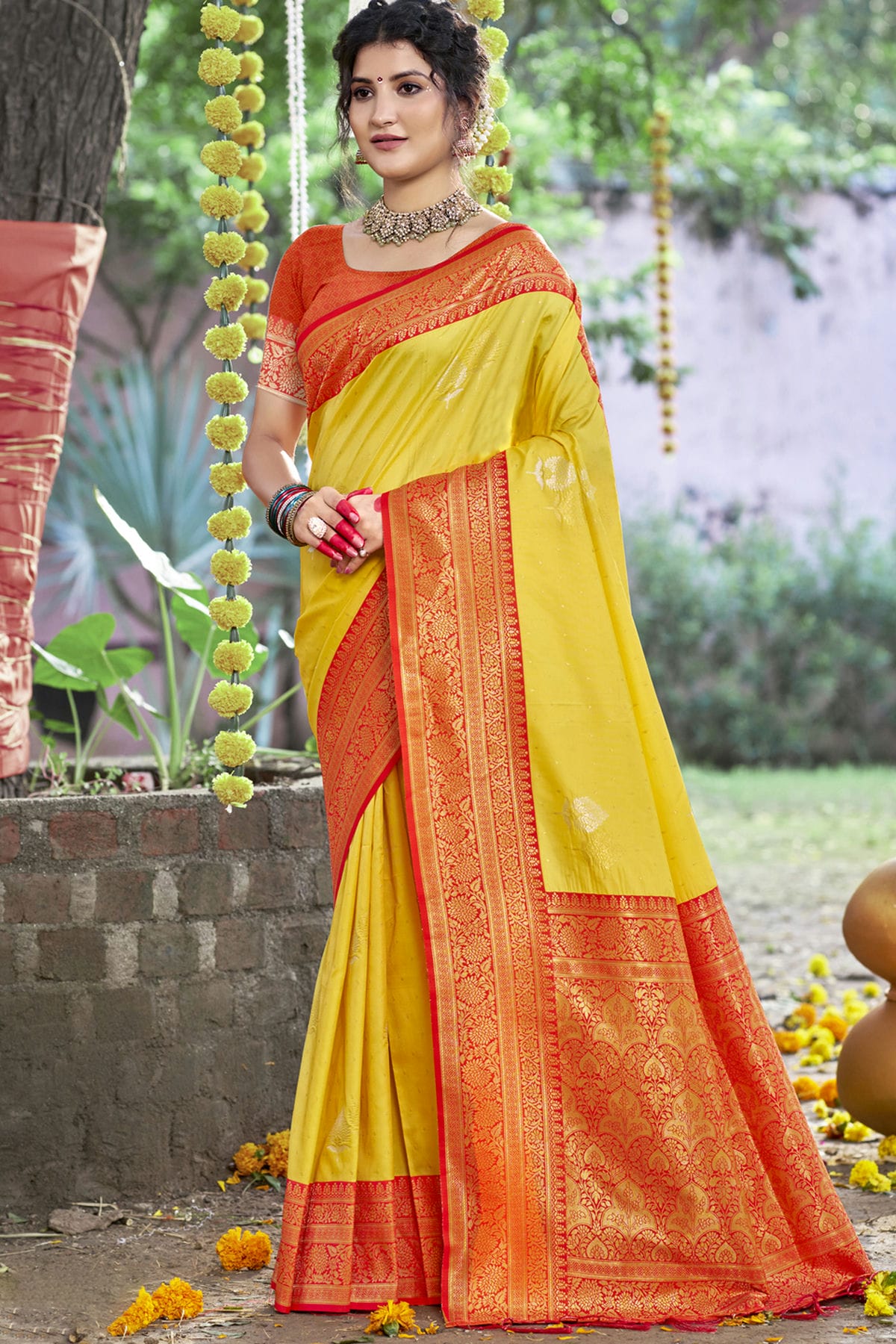 Yellow Colour Silk Woven Work Traditional Saree