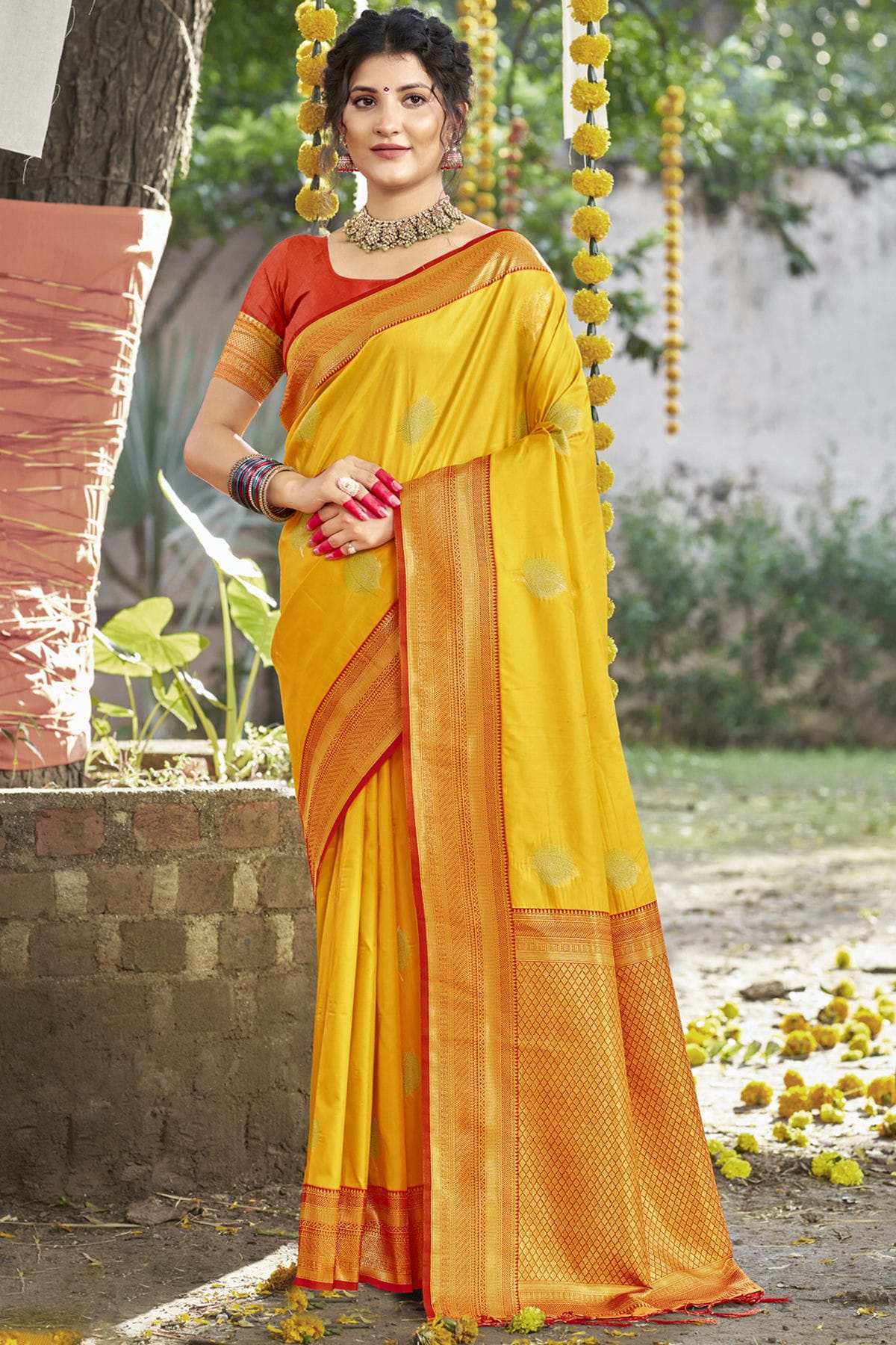 Yellow Colour Silk Woven Work Traditional Saree