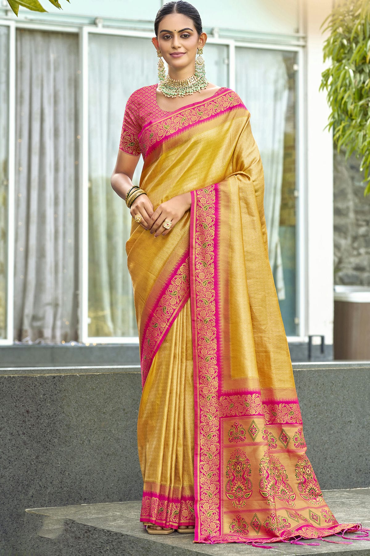 Yellow Colour Silk Woven Work Traditional Saree