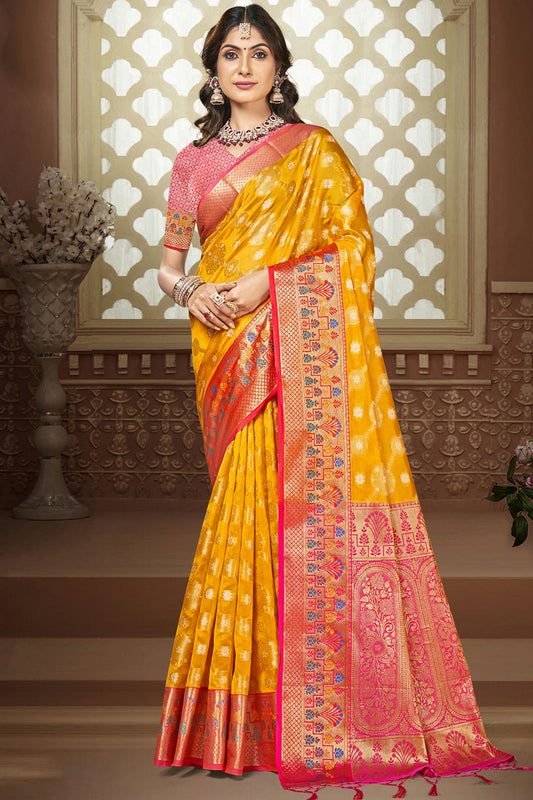 Yellow Colour Silk Woven Work Traditional Saree