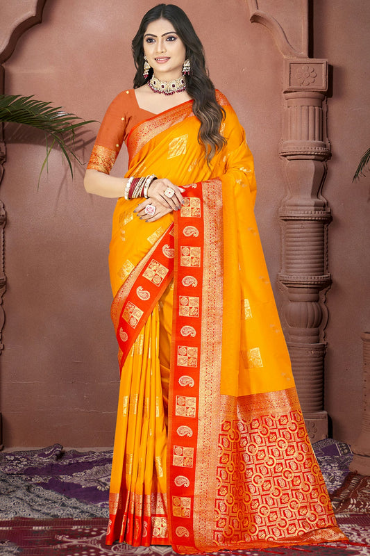 Yellow Colour Silk Woven Work Traditional Saree