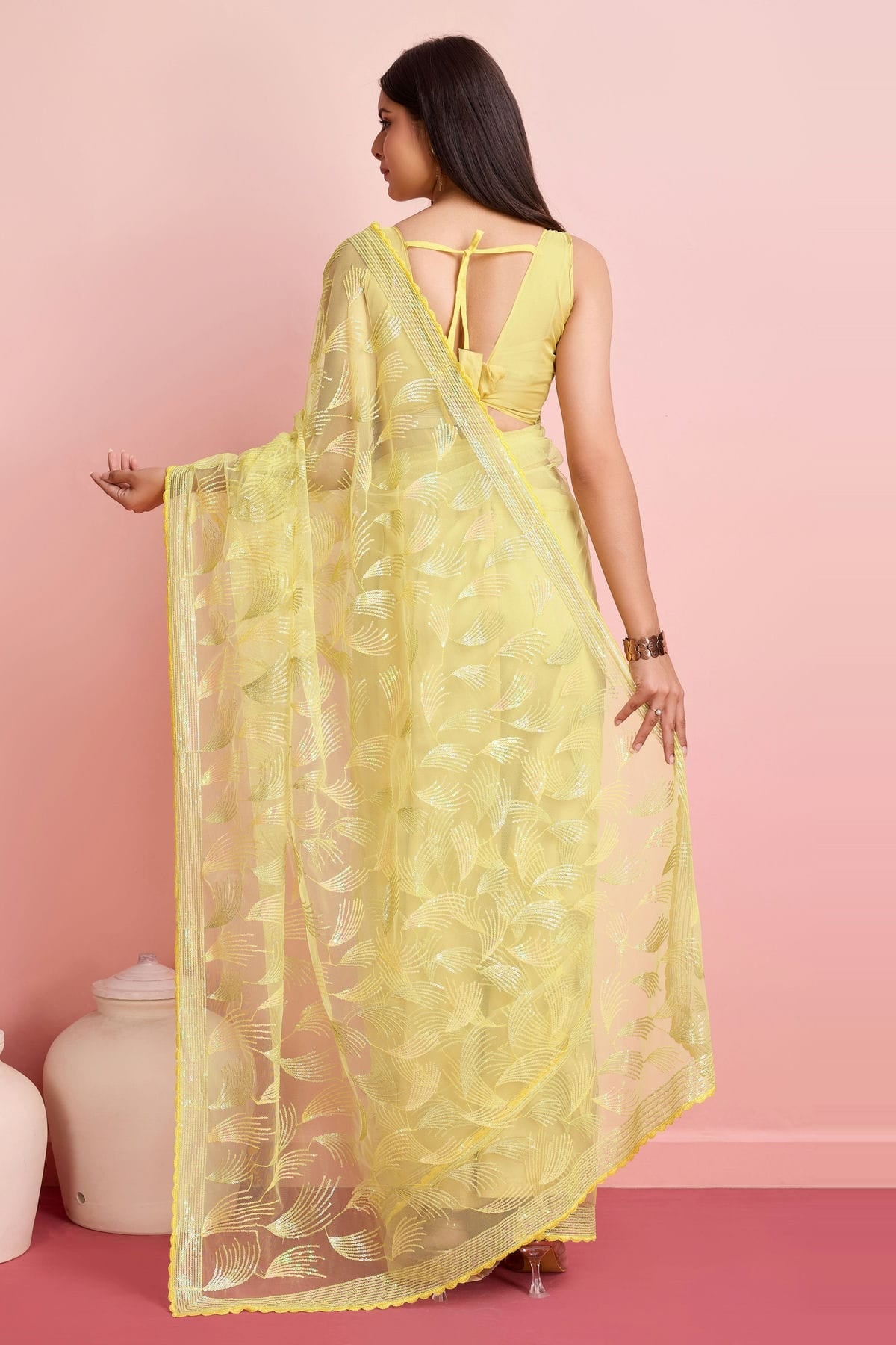 Yellow Colour Soft Net Saree