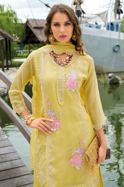 Yellow Colour Soft Organza Readymade Pakistani Suit