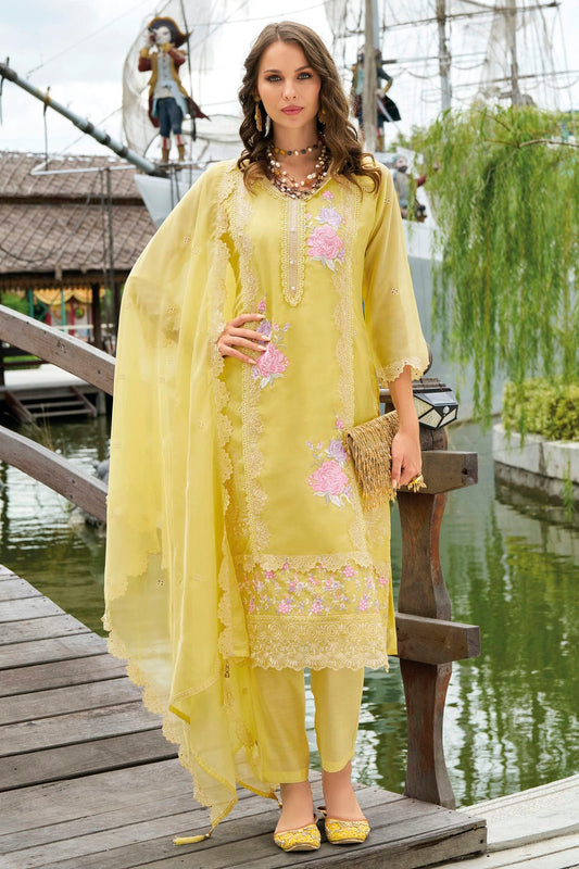 Yellow Colour Soft Organza Readymade Pakistani Suit