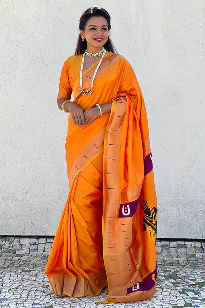 Yellow Colour Soft Silk Paithani Saree