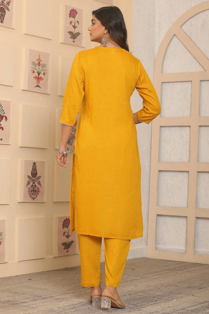 Yellow Colour Stitched Rayon Top and Bottom VSTP1112391