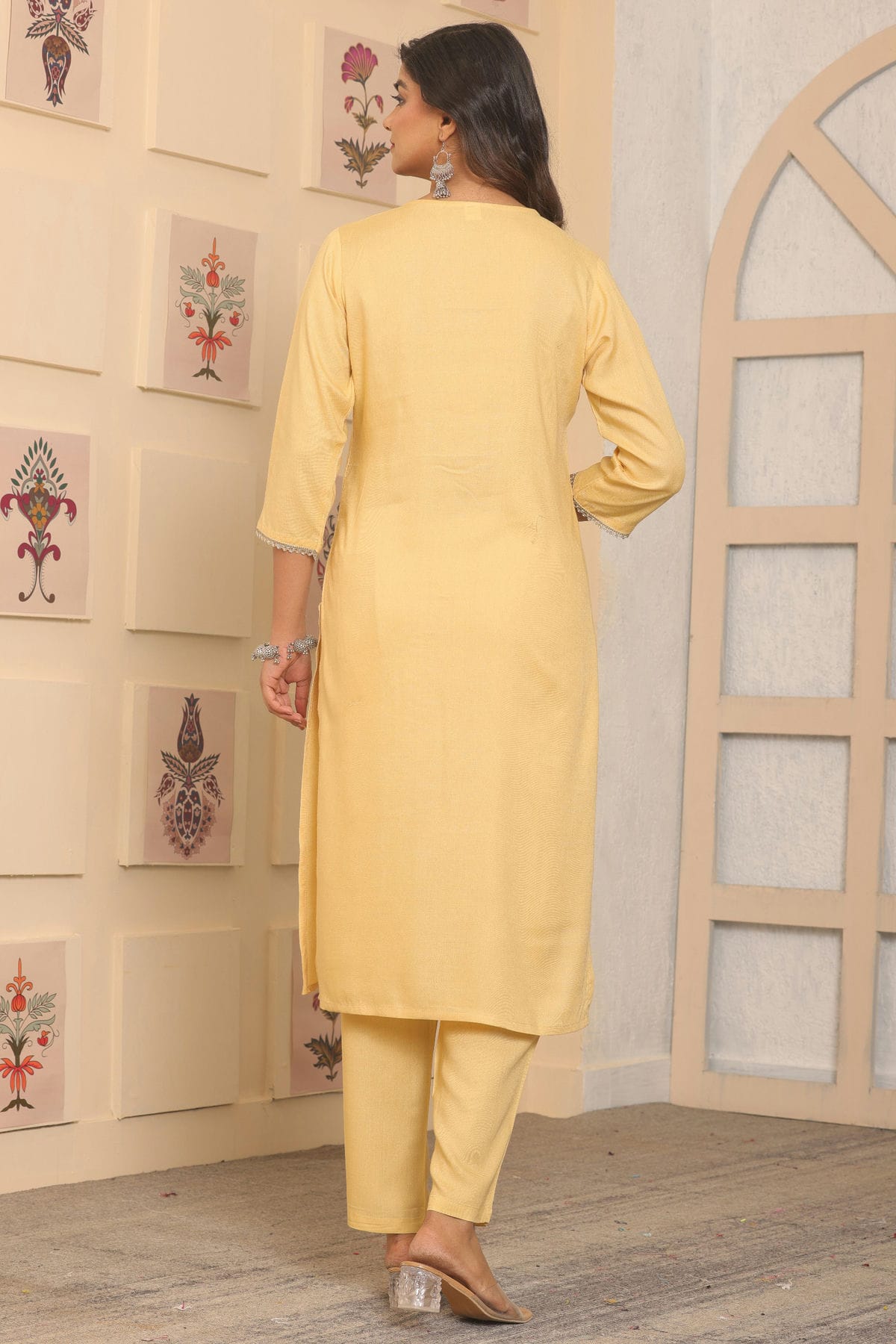 Yellow Colour Stitched Rayon Top and Bottom VSTP1112399