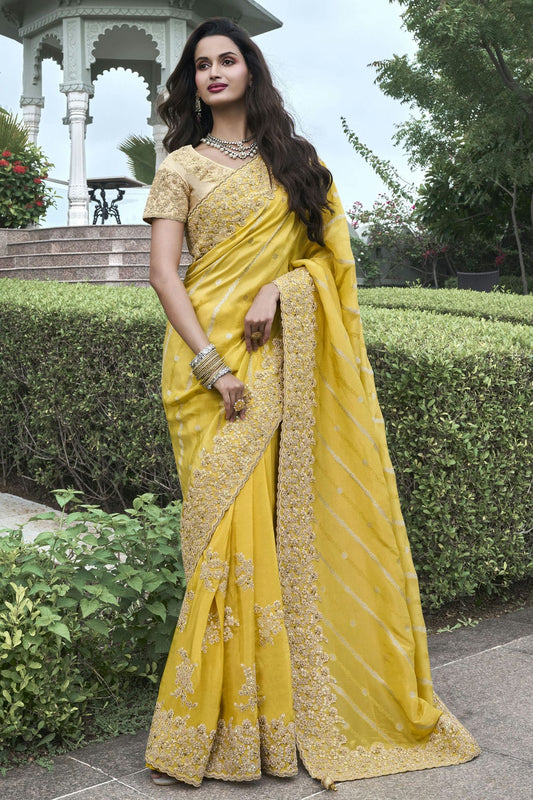 Yellow Colour Tissue Silk Designer Saree