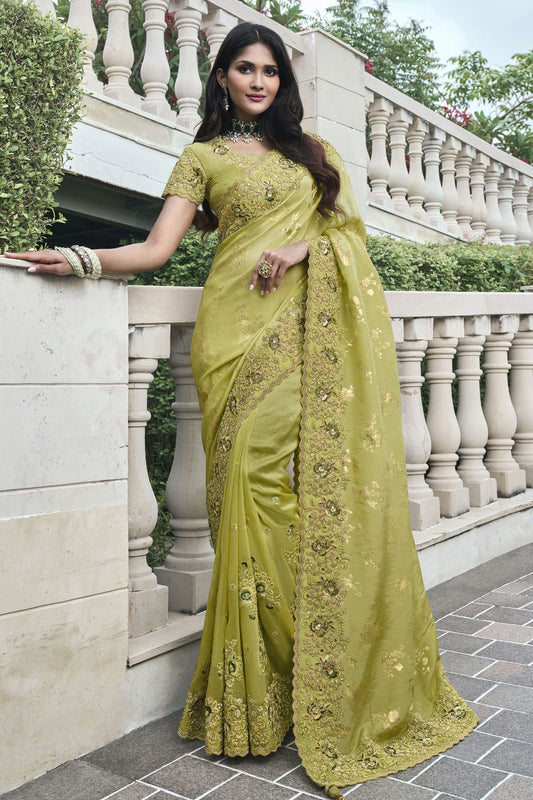 Yellow Colour Tissue Silk Designer Saree