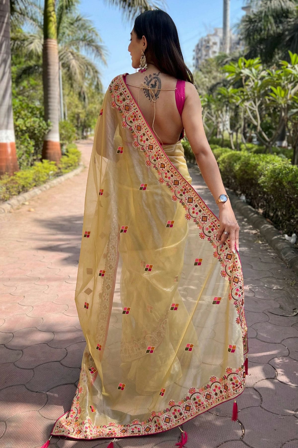 Yellow Colour Tissue Silk Designer Saree