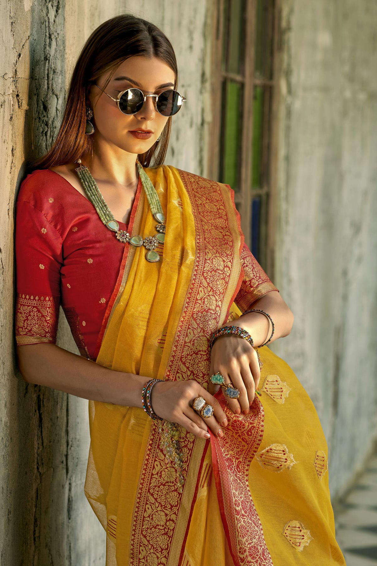 Yellow Colour Tissue Silk Saree