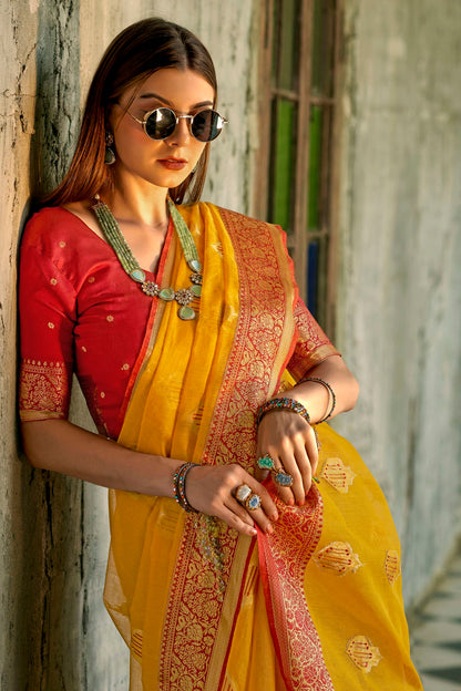 Yellow Colour Tissue Silk Saree