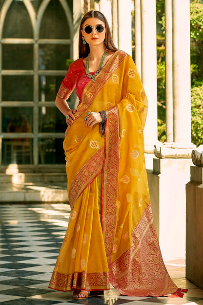 Yellow Colour Tissue Silk Saree