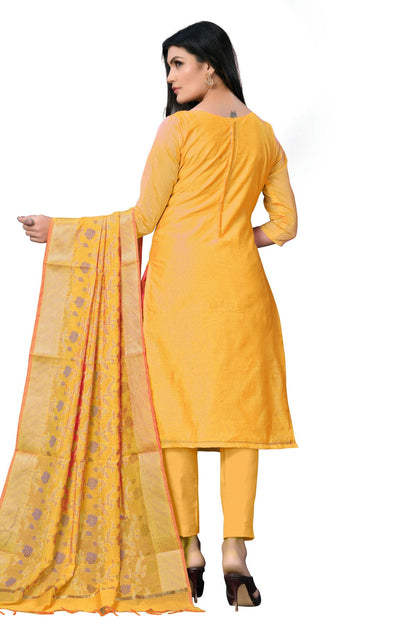 Yellow Colour Unstitched Banarasi Jacquard Fabric Straight Suit