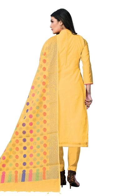 Yellow Colour Unstitched Banarasi Jacquard Fabric Straight Suit