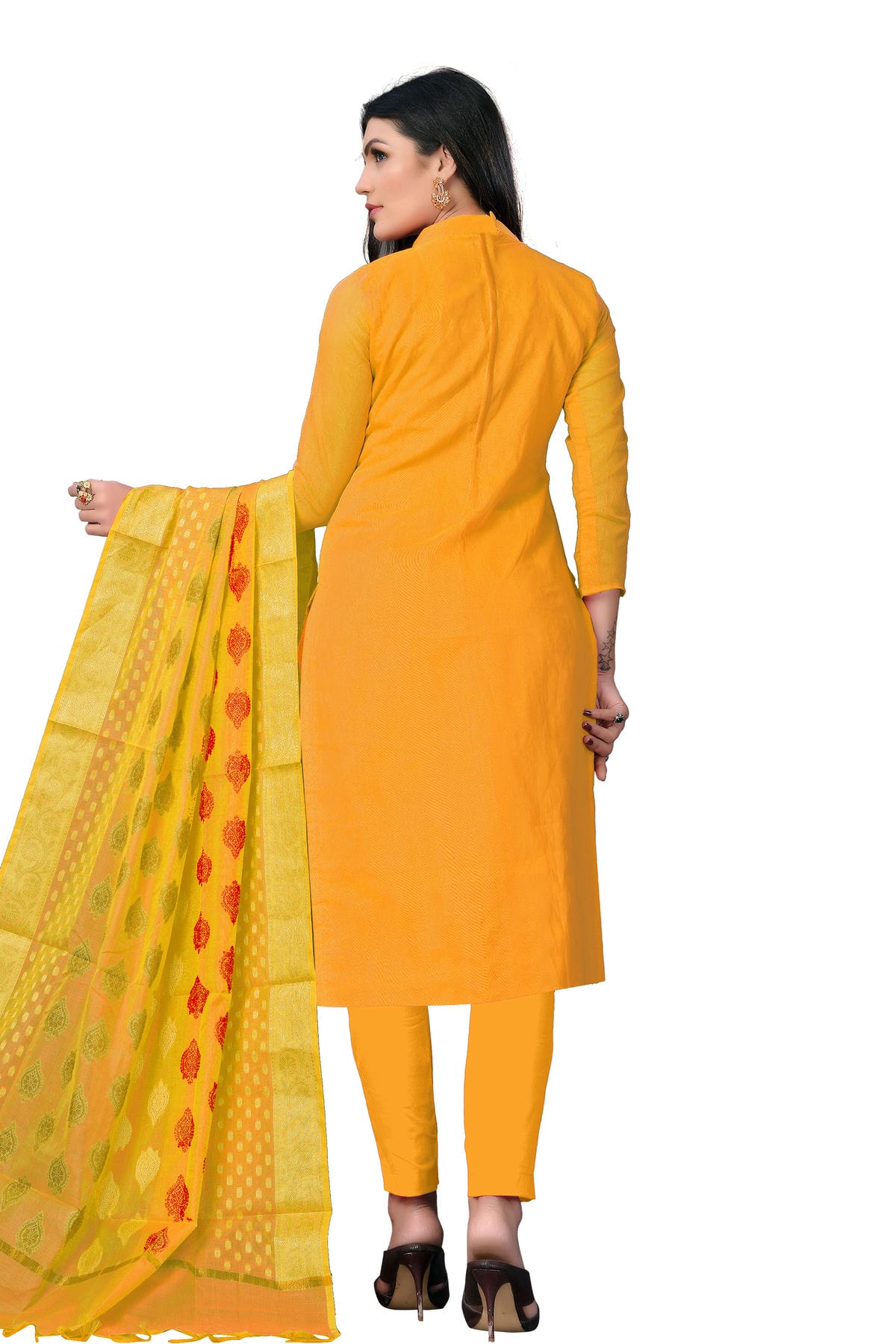 Yellow Colour Unstitched Banarasi Jacquard Fabric Straight Suit