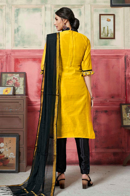 Yellow Colour Unstitched Banarasi Silk Fabric Straight Suit