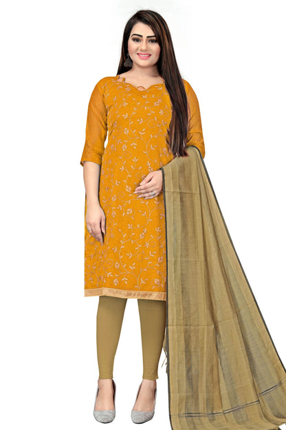 Yellow Colour Unstitched Chanderi Straight Suit