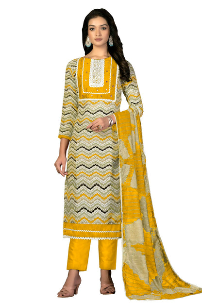 Yellow Colour Unstitched Cotton Fabric Straight Suit