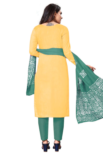 Yellow Colour Unstitched Cotton Straight Suit