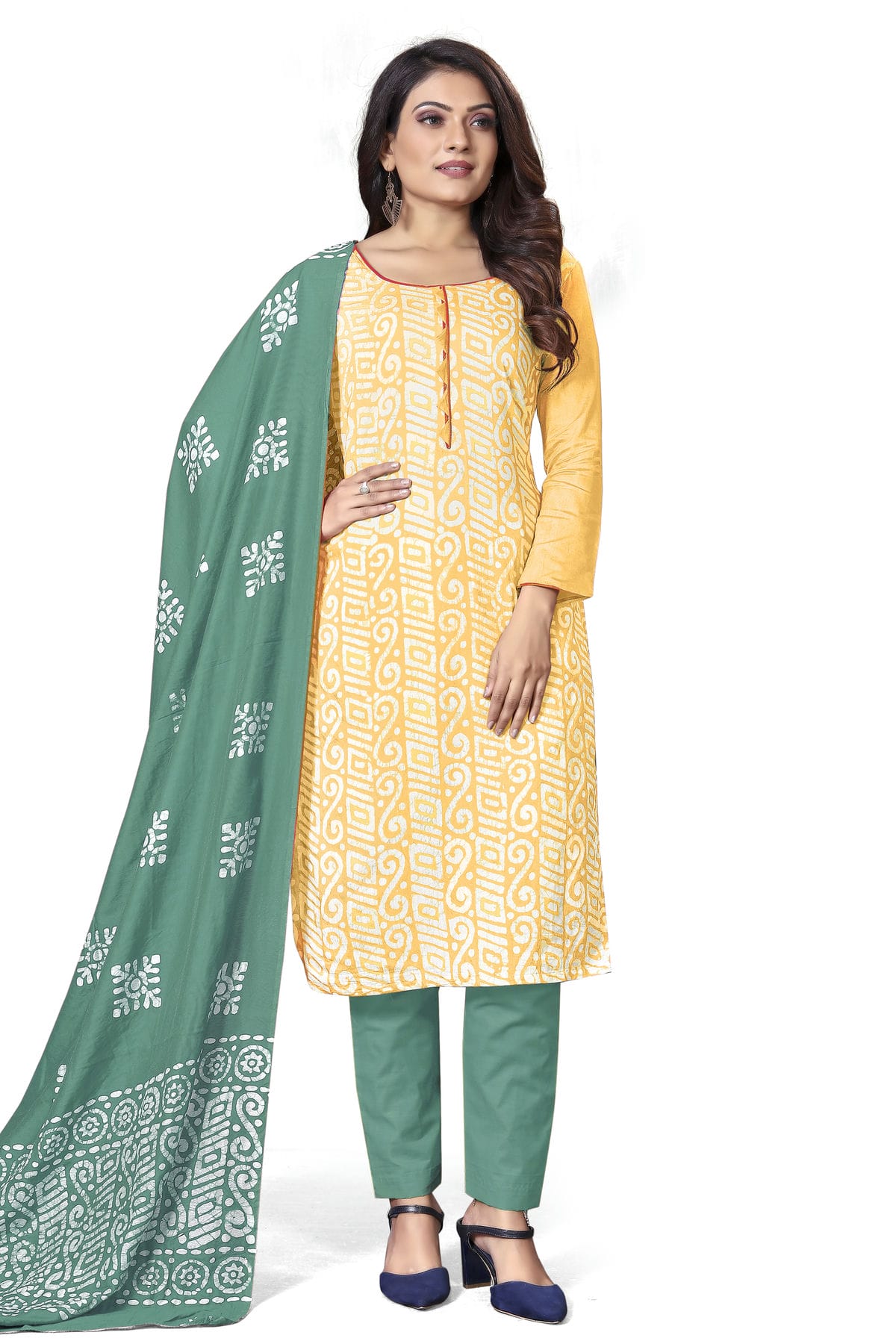 Yellow Colour Unstitched Cotton Straight Suit