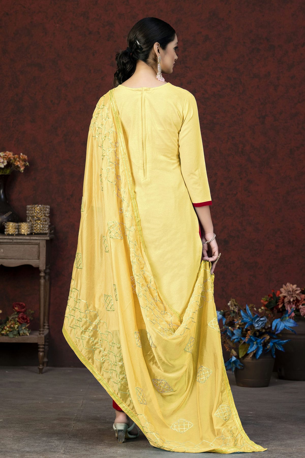 Yellow Colour Unstitched Glass Cotton Fabric Straight Suit