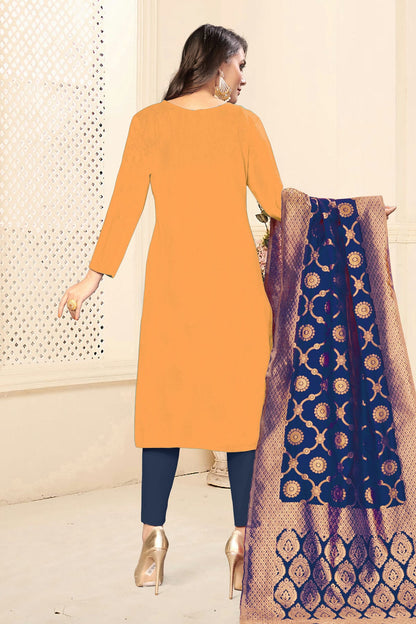 Yellow Colour Unstitched Jaam Cotton Fabric Straight Suit