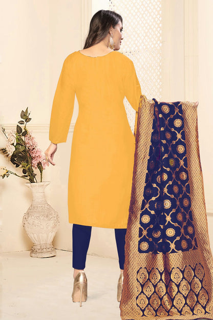 Yellow Colour Unstitched Jaam Cotton Fabric Straight Suit