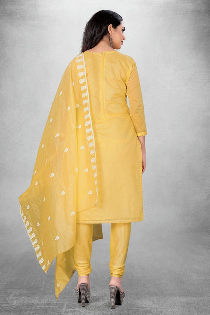 Yellow Colour Unstitched Modal Chanderi Churidar Suit