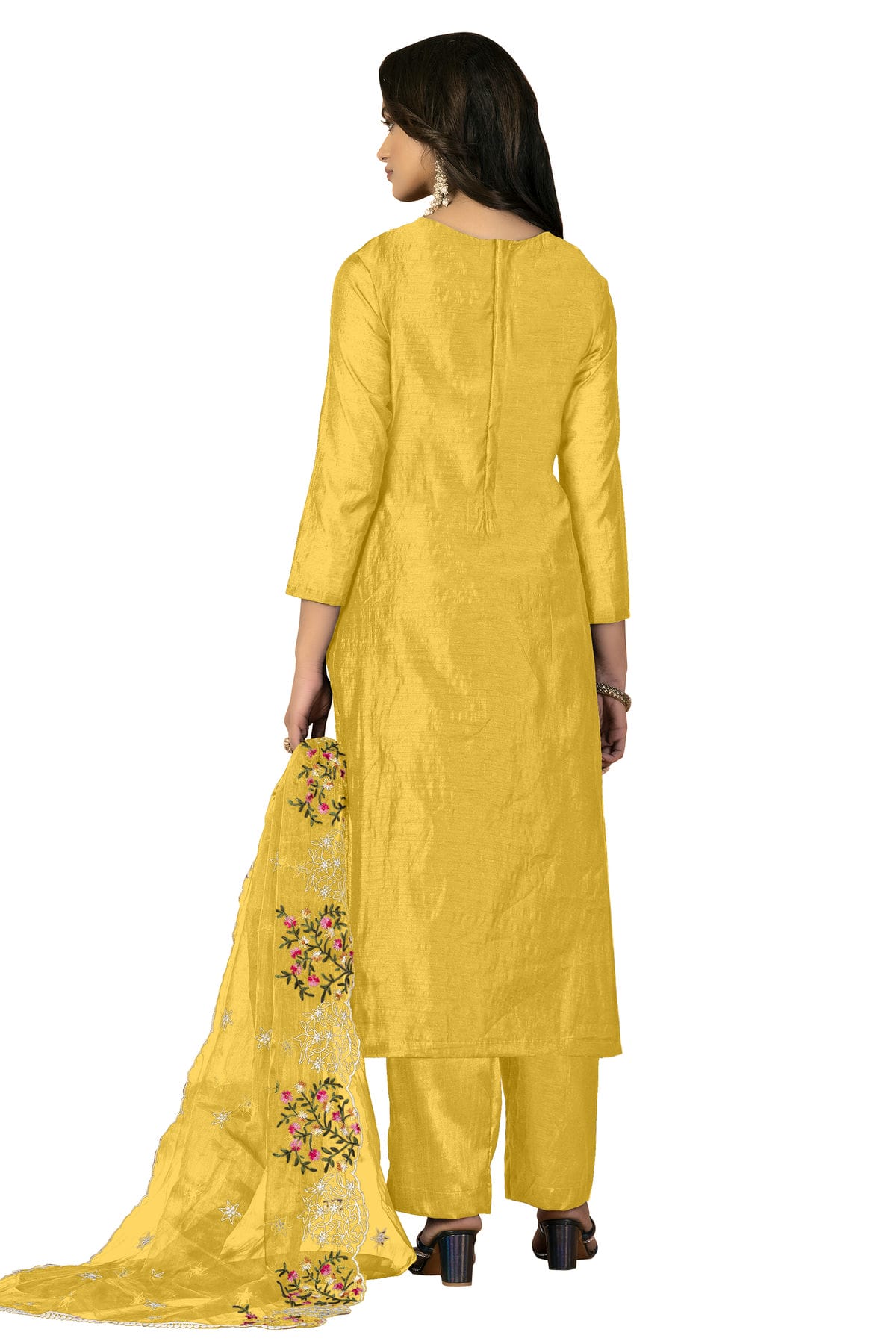 Yellow Colour Unstitched Modal Chanderi Fabric Straight Suit