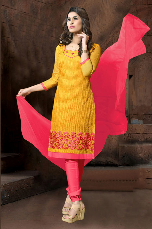 Yellow Colour Unstitched Modal Cotton Churidar Suit