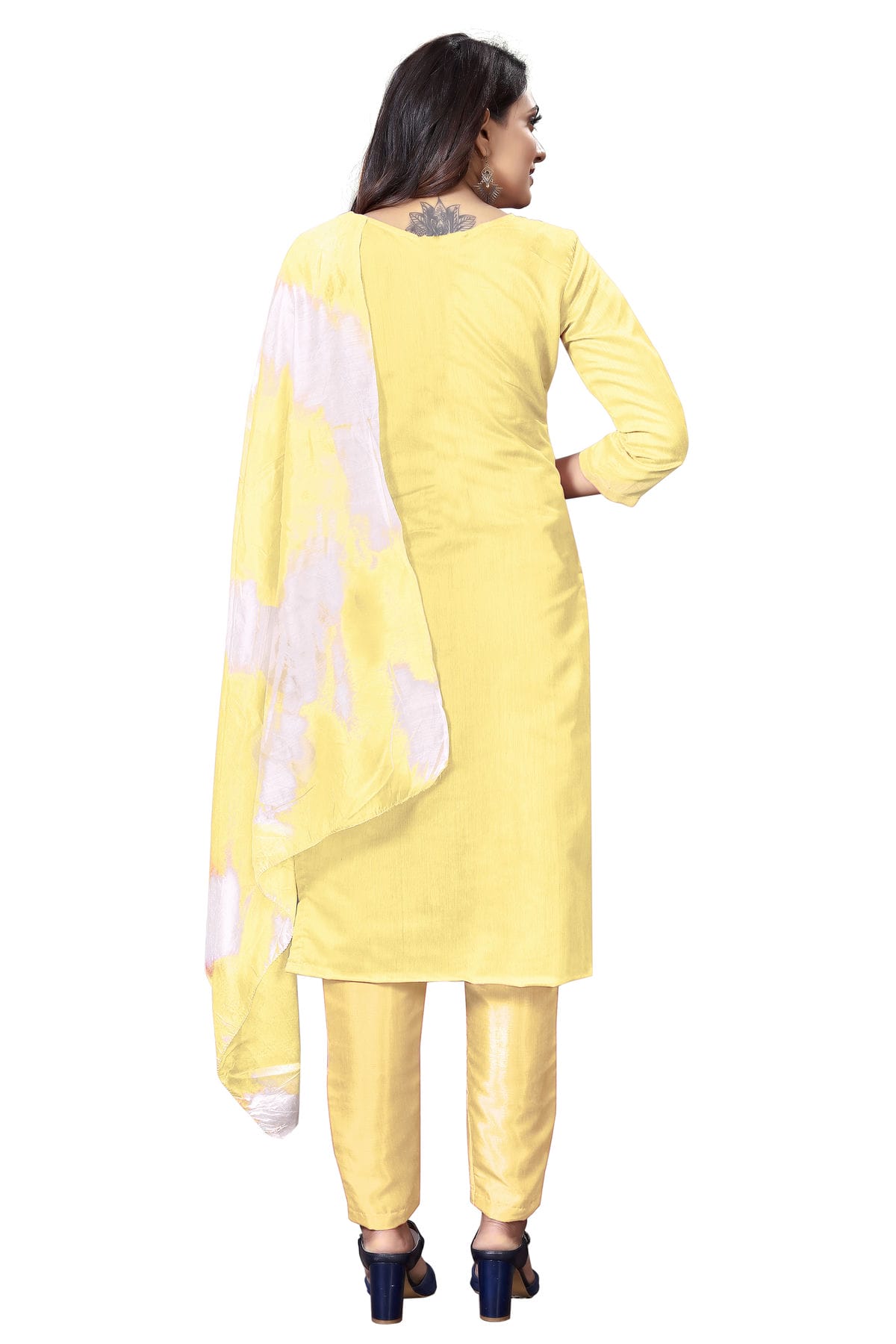 Yellow Colour Unstitched Modal Cotton Straight Suit