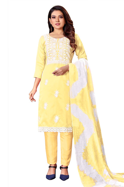 Yellow Colour Unstitched Modal Cotton Straight Suit