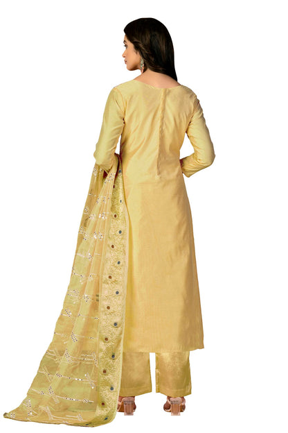 Yellow Colour Unstitched Modal Silk Fabric Straight Suit