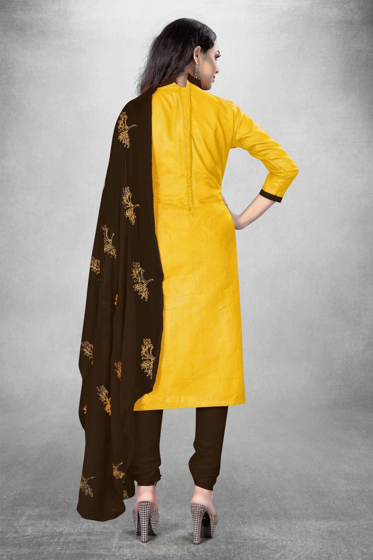 Yellow Colour Unstitched Slub Cotton Churidar Suit