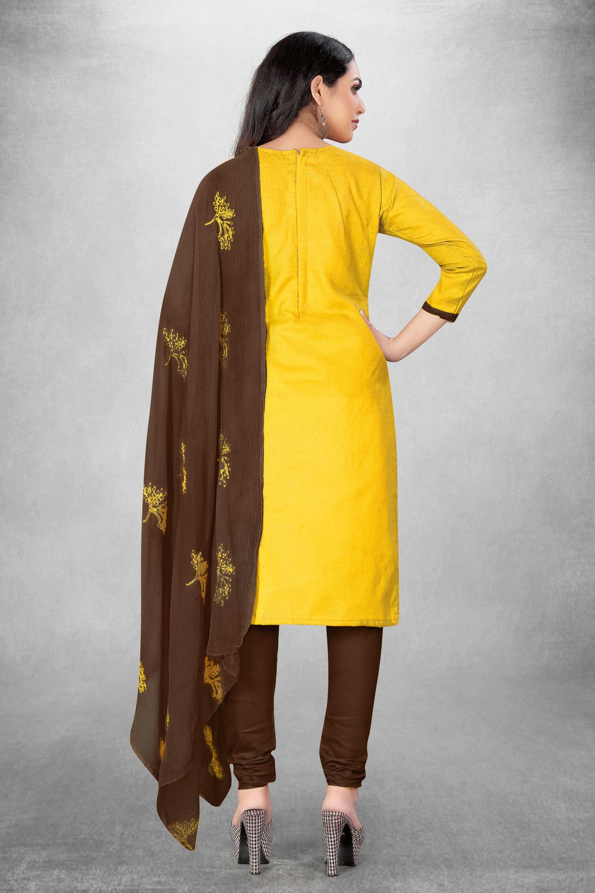 Yellow Colour Unstitched Slub Cotton Churidar Suit