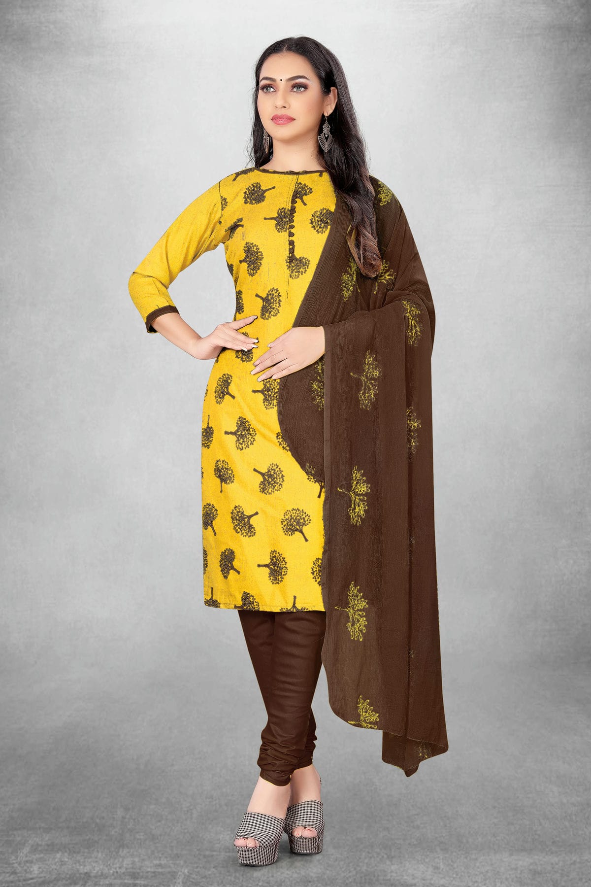 Yellow Colour Unstitched Slub Cotton Churidar Suit