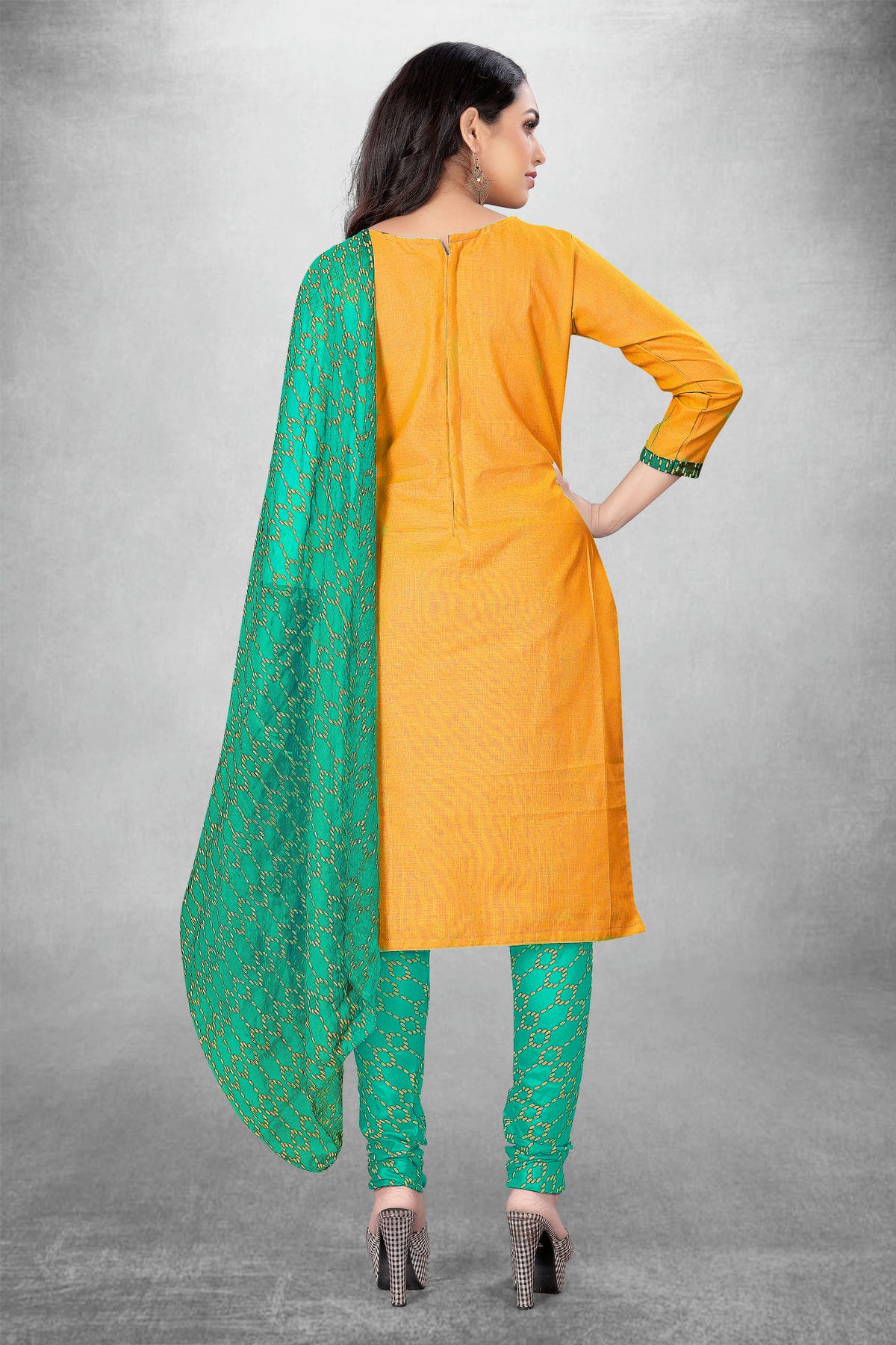 Yellow Colour Unstitched Slub Cotton Churidar Suit