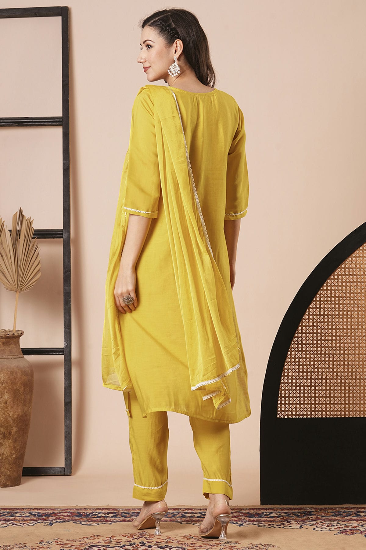 Yellow Colour Viscose Chanderi Stitched Salwar Suit VSSS1111524