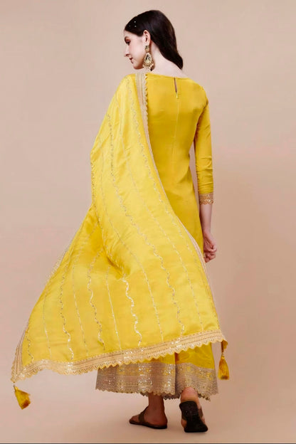 Yellow Colour Viscose Chinon Sharara Suit