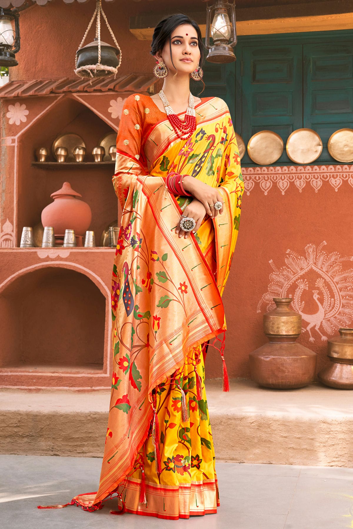 Yellow Colour Woven Work Paithani Silk Saree